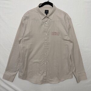 Armani Exchange Mens XL Regular Fit Long Sleeve Logo Button Down Shirt Beige